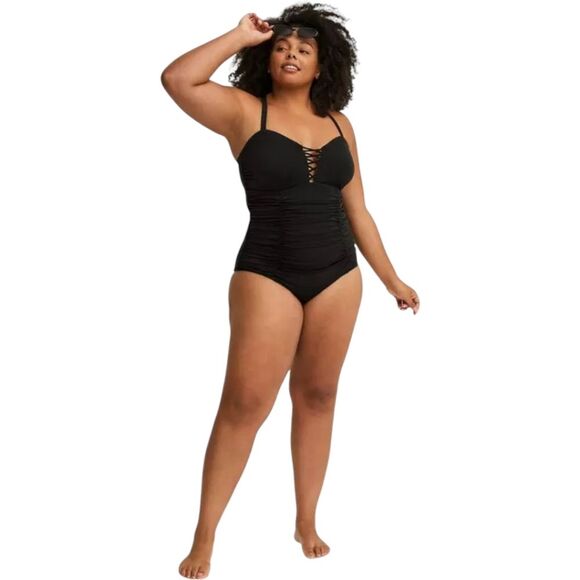 Torrid Slim Fix Wireless Lattice Front One Piece Swimsuit Black 3 3x - Picture 1 of 10